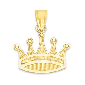 14k Solid Gold Crown Pendant: Diamond Cut Tiara Necklace