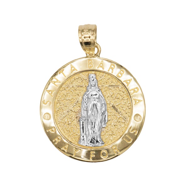 14k Solid Gold Saint Santa Barbara Medallion Martyr - Saint Barbara Gold Pendant 14k Solid Gold Saint Santa Barbara Medallion Martyr - Saint Barbara Gold Pendant