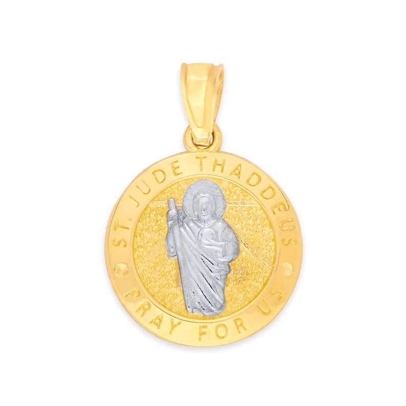 10k Gold St. Jude Thaddeus Medal Pendant – "Pray For Us" Round Medal With 4 Diamonds