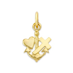 Solid Gold Hope Faith Love Charm Available in 10k or 14k - Heart Anchor and Cross Charm