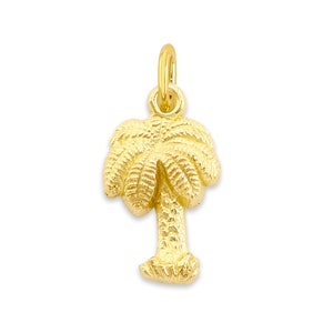 Mini Real Solid Gold Palm Tree Charm Available in 10k or 14k, Micro Charm to attach to Charm Bracelet or Necklace