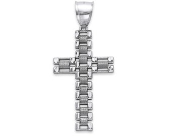 Silver Box Link Cross Pendant for Necklace 3 Sizes Large 925 Sterling Silver Jesus Piece Hip Hop Necklace Religious Jewelry Gifts for Him