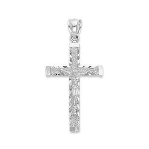 925 Sterling Silver Crucifix for Men, Silver Cross Pendant Catholic Jewelry Baptism Gifts for Him with Diamond Cut Detail Hip Hop Jewelry