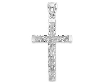 925 Sterling Silver Crucifix for Men, Silver Cross Pendant Catholic Jewelry Baptism Gifts for Him with Diamond Cut Detail Hip Hop Jewelry