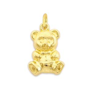 Solid Gold Teddy Bear Charm: 10k/14k Mini Pendant