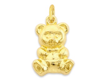 Mini echt massief gouden teddybeerbedel verkrijgbaar in 10k of 14k, microbedel om aan bedelarmband of ketting te bevestigen