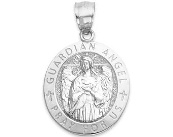 Collar con medalla de ángel de la guarda en plata de ley 925: colgante ovalado
