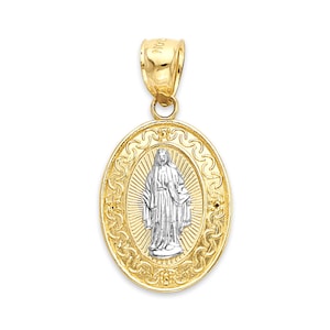Gouden Onze-Lieve-Vrouw van Guadalupe-medaille, 10 of 14 kt massief gouden Maagd Maria-ketting ovale Madonna-hanger Religieuze geschenken Patroonheilige van Mexico