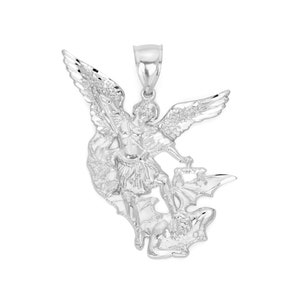 Großer 925er Sterling Silber St. Michael Anhänger für Männer, religiöser Schmuck Erzengel St. Michael Schmuck Polizeioffiziere und Feuerwehrmänner