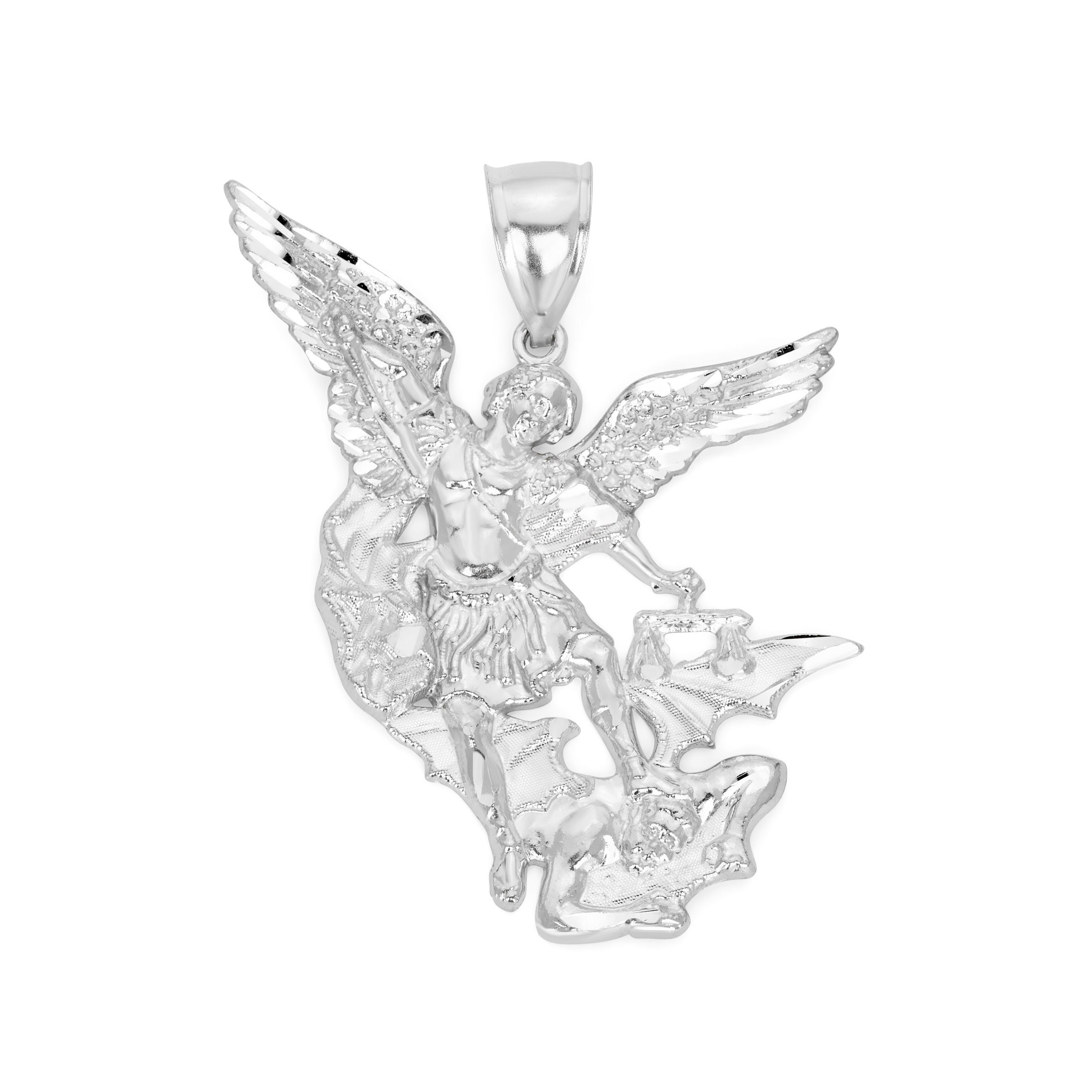 925 Sterling Silver Saint Michael Pendant: Diamond Cut Religious Jewelry
