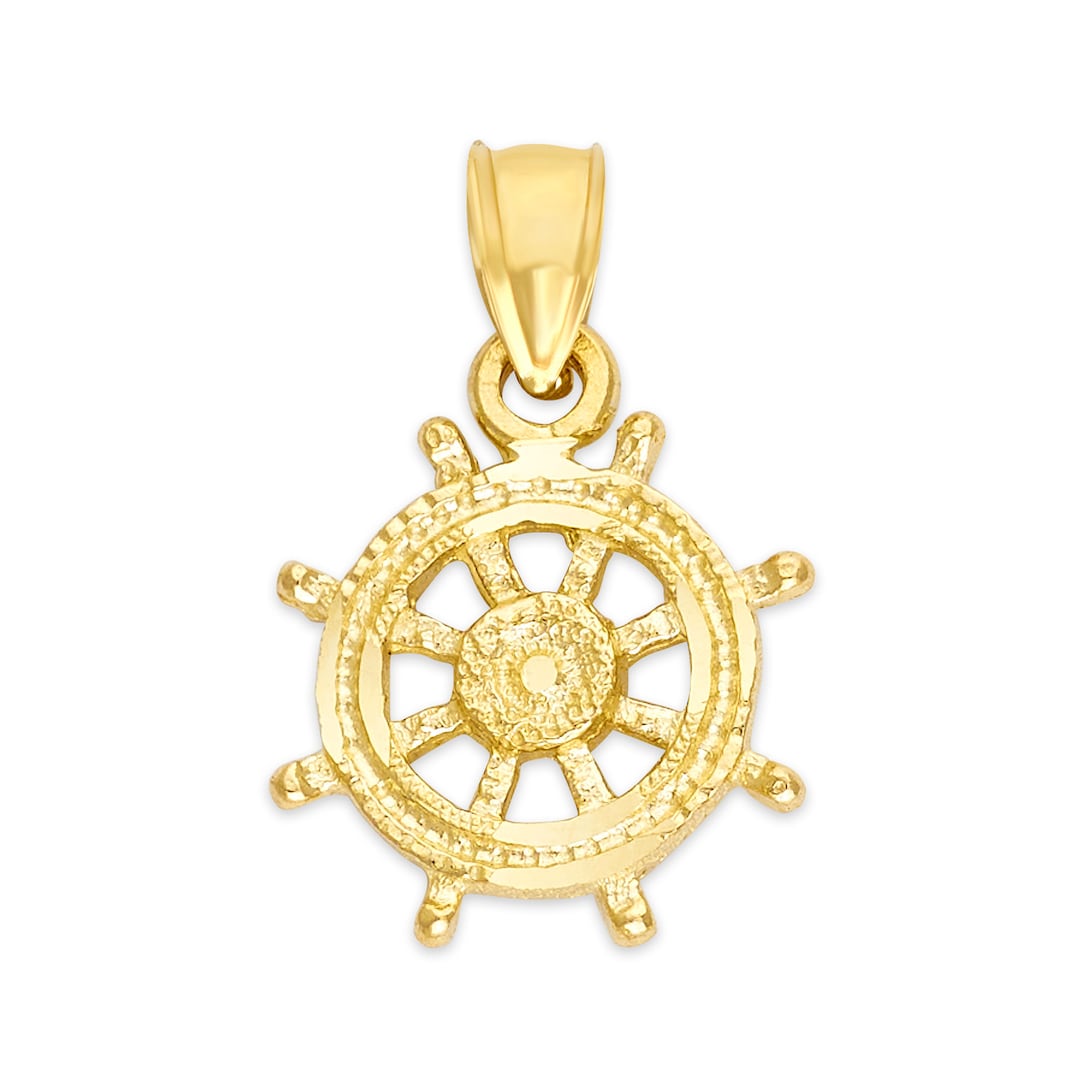 10k Gold Wheel of Dharma Necklace, Hinduism Jewelry, Captain's Wheel