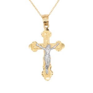 14k Gold Crucifix Necklace with Diamond Cut Finish, Religious Necklace Solid Gold Cross Pendant with option to Add Gold Chain, Baptism Gifts