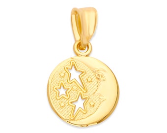 10k Solid Gold Moon and Stars Pendant: Celestial Jewelry Gift