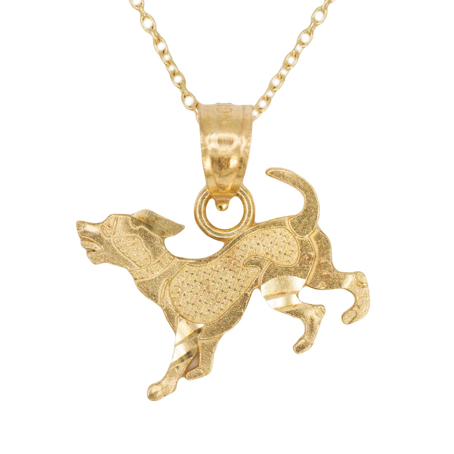 10k Yellow Gold Dog Necklace with Gold Chain Animal Jewelry Etsy