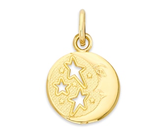 Real Solid Gold Moon and Stars Charm in 10k or 14k, Dainty Nocturnal Celestial Charms for Charm Bracelet and Charm Necklace