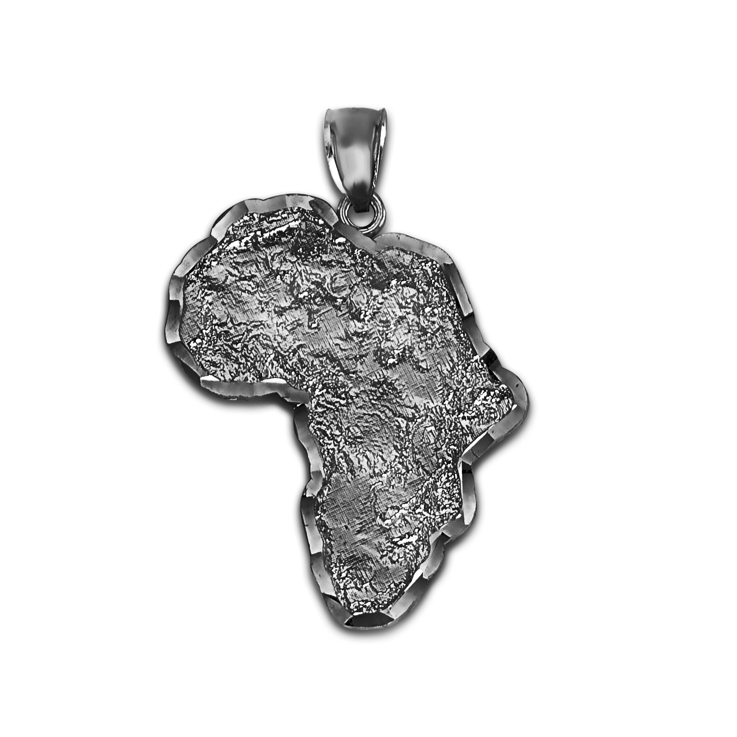 Black Rhodium Sterling Silver Africa Pendant Necklace: Diamond Cut African Jewelry