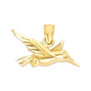 10k Gold Hummingbird Pendant: Solid Gold Bird Necklace, Memorial Jewelry