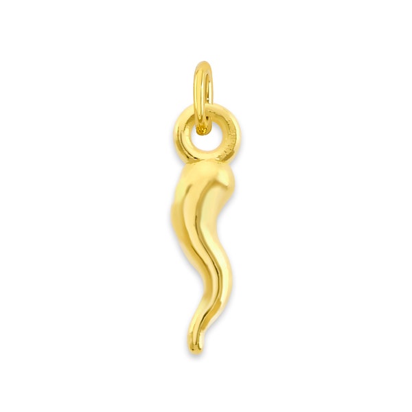 Solid Gold Italian Horn Charm Available in 10k or 14k Gold - Tiny Pendant for Good Luck and Protection for Bracelet or Necklace