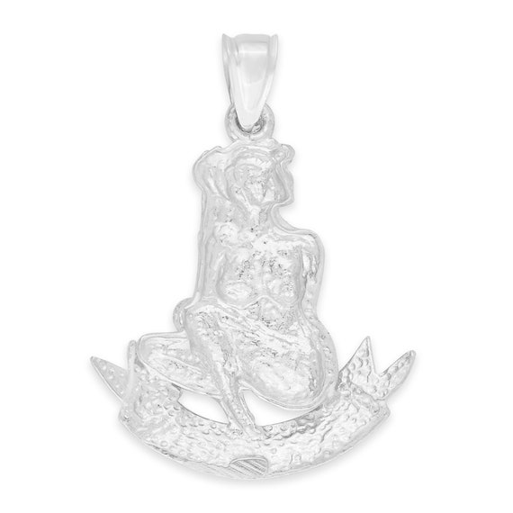 Sitting Virgo Maiden Pendant In Antiqued 925 Sterling Silver 16x16mm 