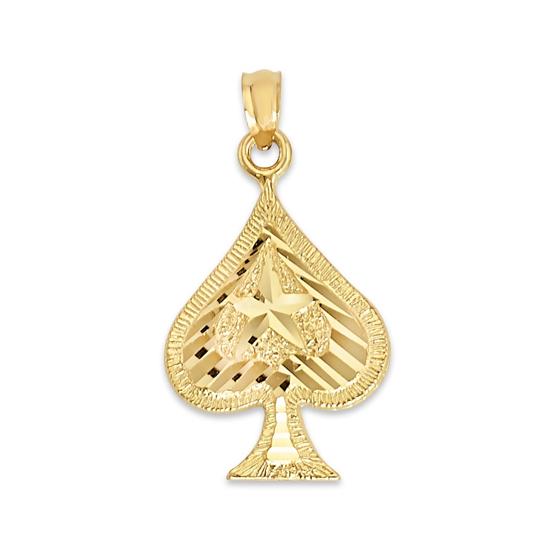 10k or 14k Real Solid Gold Spade Necklace, Gold Playing Card Pendant
