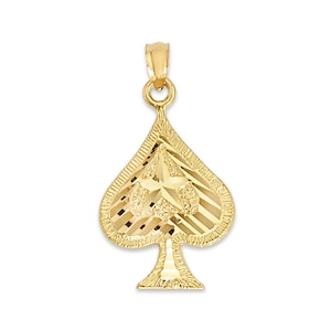10 of 14 kt echt massief gouden schoppenketting, gouden speelkaarthanger voor hem, geluksketting met optie om ketting toe te voegen
