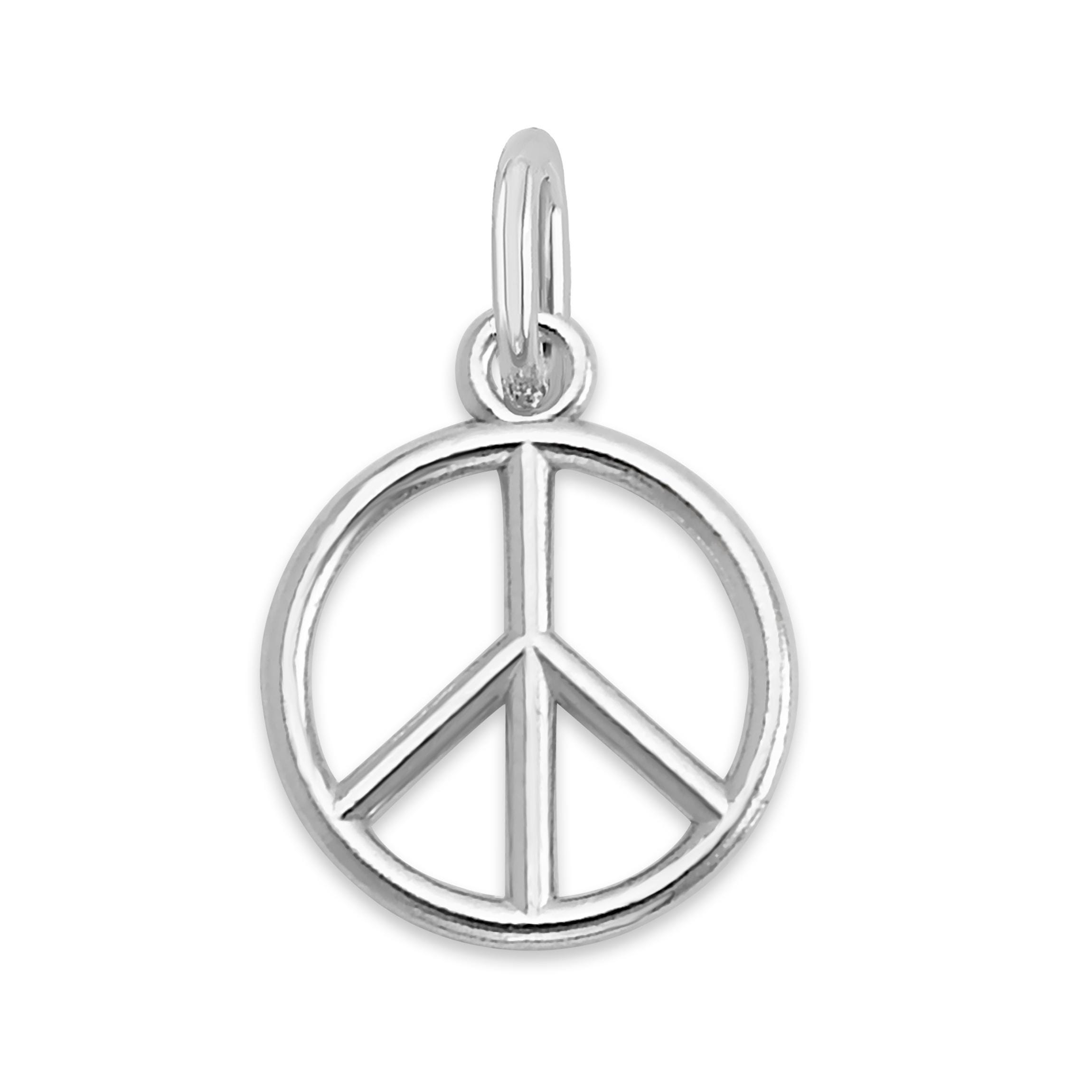 Dainty 14k White Gold Peace Sign Charm Pendant