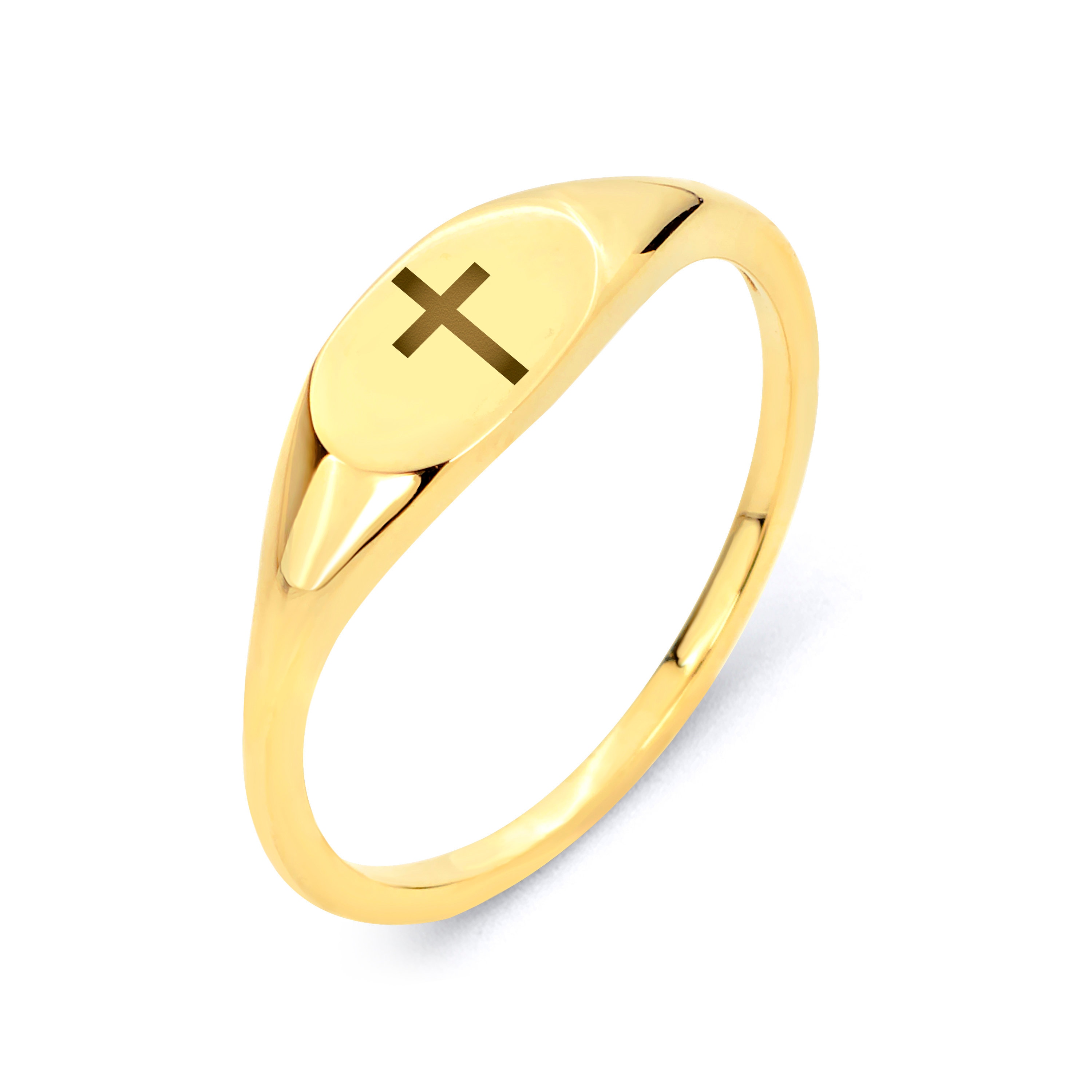 10k Gold Cross Signet Ring: Engraved Solid Gold Band - Etsy