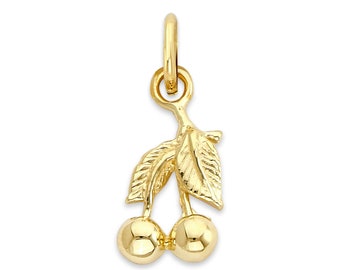 Solid Gold Cherry Charm: 10k/14k Gold Pendant for Bracelet or Necklace