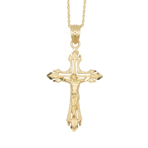 14k Real Solid Gold Crucifix Necklace 