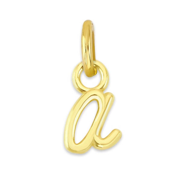 Mini Real Solid Gold Lowercase Initial Charm Available in 10k or 14k Gold, Personalized Letter Charm to attach to Charm Bracelet or Necklace