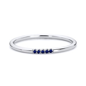 14k White Gold Sapphire Wedding Band: Dainty Gemstone Stack Ring