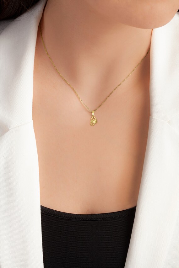 10k Gold Dainty Scorpion Necklace With 