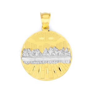 Solid 10k Gold Last Supper Pendant - Religious Jewelry Dainty Two-Tone Gold Pendant
