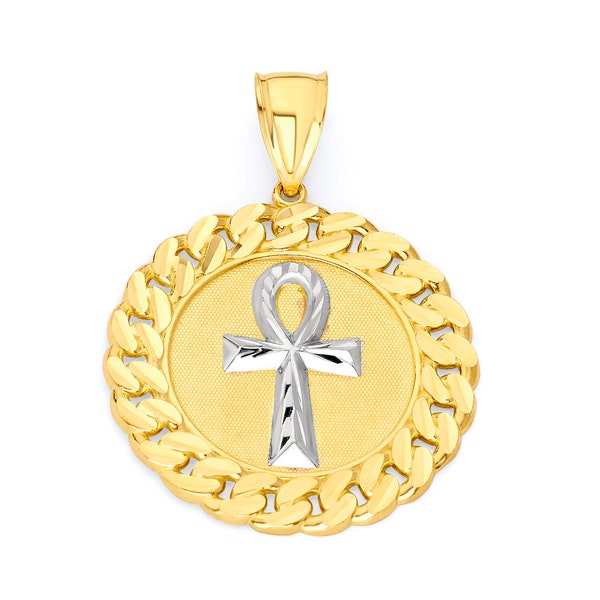 MENDEL Mens Gold Plated Bling Egyptian CZ Hip Hop Ankh Cross