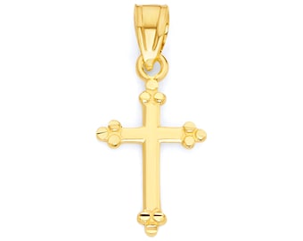 Collar con colgante de cruz de oro macizo delicado: regalo religioso de bautismo de 10k/14k