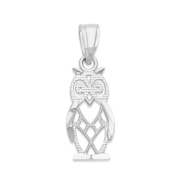 14k White Gold Owl Necklace