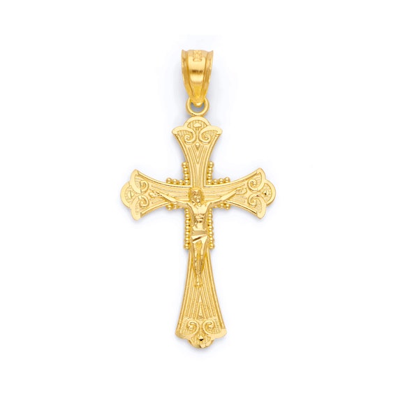 14k Solid Gold Crucifix Necklace for Men, Religious Gifts for Men