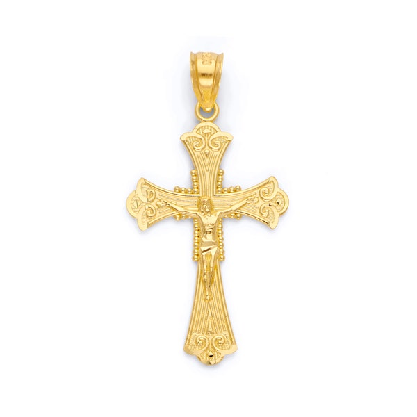 Pendentif crucifix en or massif 14 carats : cadeau de baptême religieux