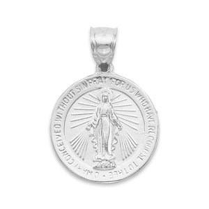 Sterling Silver Miraculous Medal Necklace - Virgin Mary Pendant