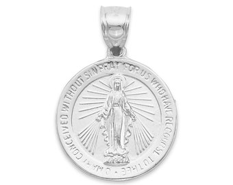 Sterling Silver Miraculous Medal Necklace - Virgin Mary Pendant
