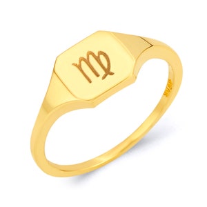 14k Gold Zodiac Signet Ring: Handmade Horoscope Jewelry