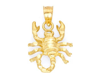 May include: A gold-colored scorpion pendant charm. The scorpion is detailed with textured lines and has a loop at the top for attaching to a chain.