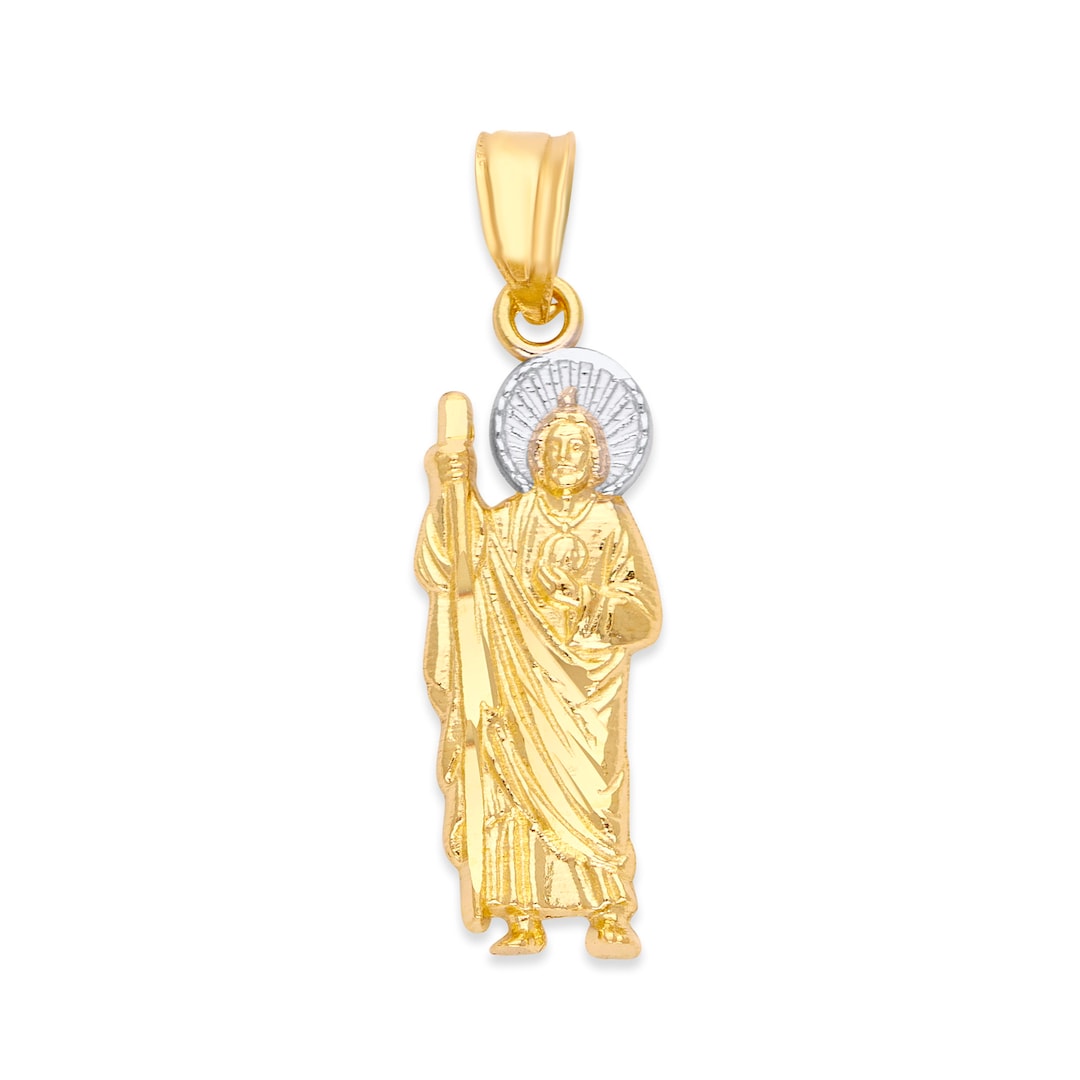 14k Real Solid Gold Saint Jude Pendant, Large Religious Mens Pendant ...