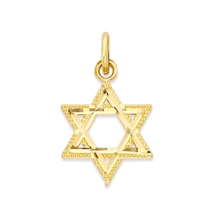 Real Solid Gold Star of David Charm in 10k or 14k, Judaica Jewelry Bar Mitzvah Gift for Jewish Charm Magen David Necklace, Religious Gift