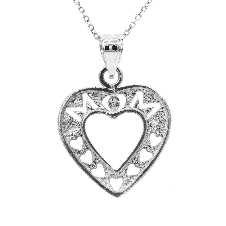 10k White Gold Heart Mom Necklace