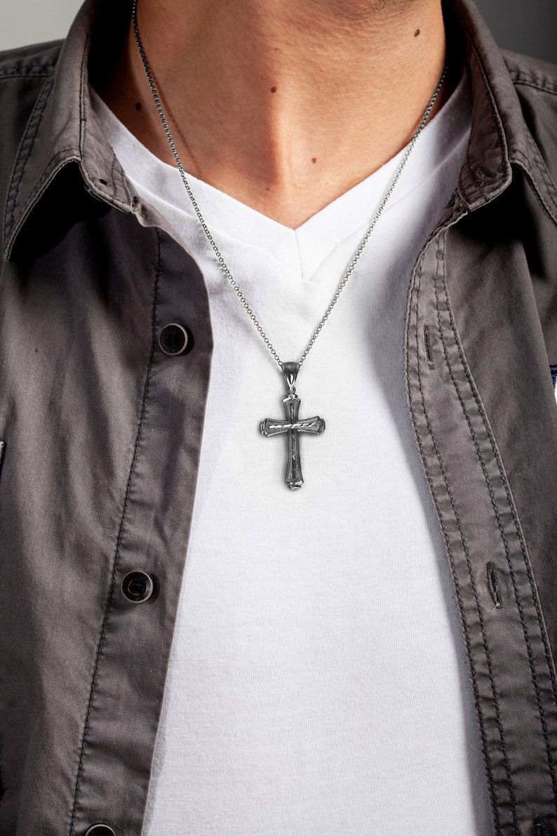 925 Black Silver Cross Pendant, Large Cross Necklace Religious Necklace ...