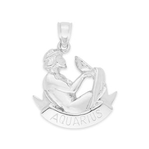 Sterling Silver Aquarius Pendant: Unisex Zodiac Charm