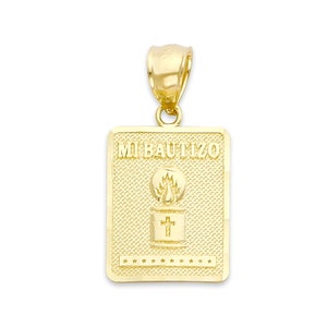 Solid Gold Mi Bautizo Medallion: 10k/14k Religious Baptism Pendant for Kids