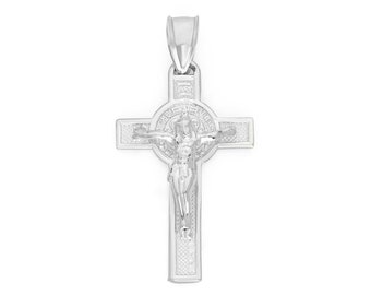Sterling Silver San Benito Crucifix Pendant: Catholic Jewelry