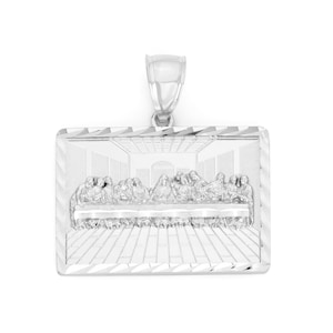 925 Sterling Silver Large Last Supper Pendant with Diamond Cut Finish, Large Last Supper Jewelry, Jesus Pendant Mens Jewelry Gift for Him